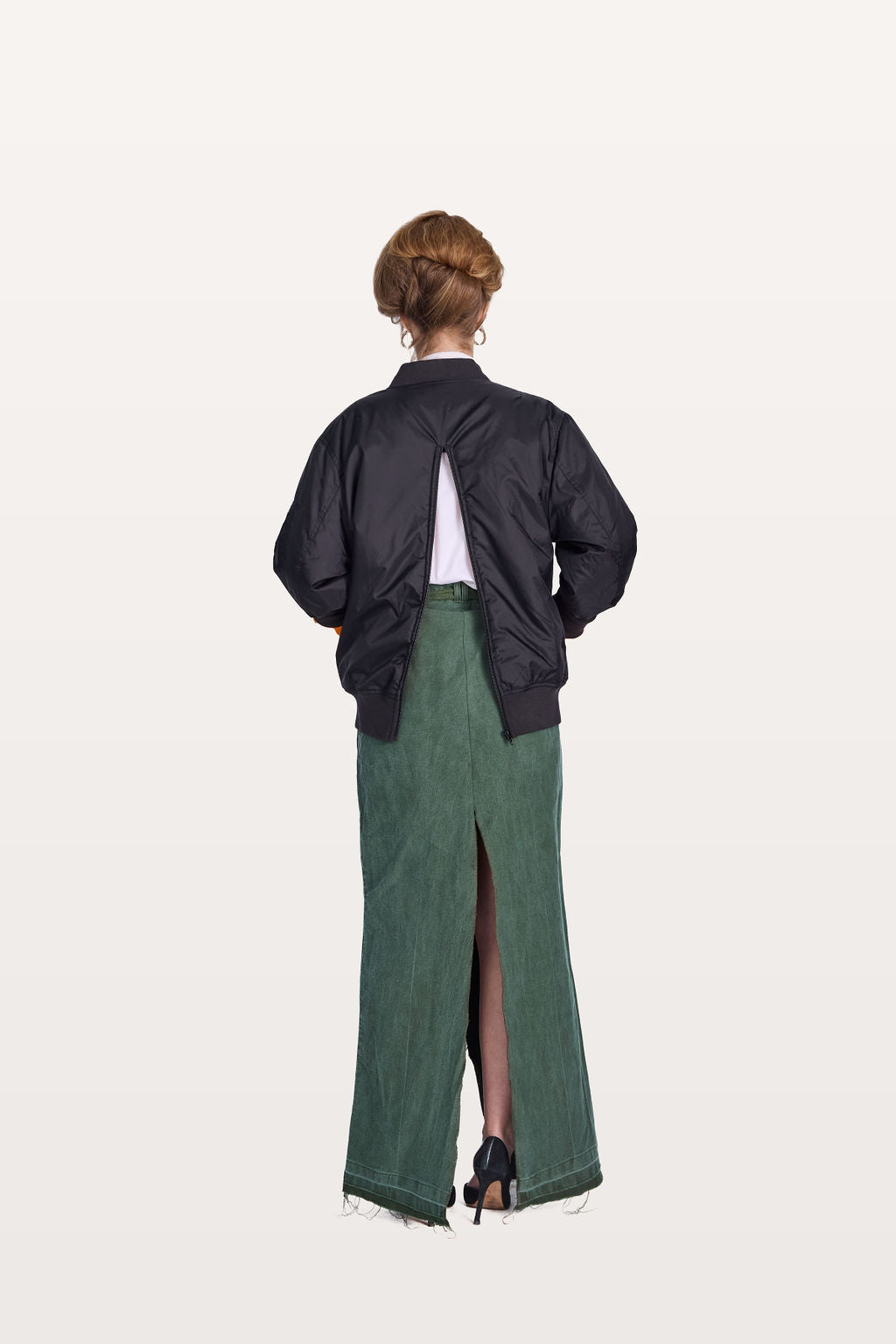 Unisex open and close back bomber jacket
